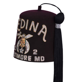 Shriners Fez Hat - Maroon With White Sparkling Rhinestones - Bricks Masons