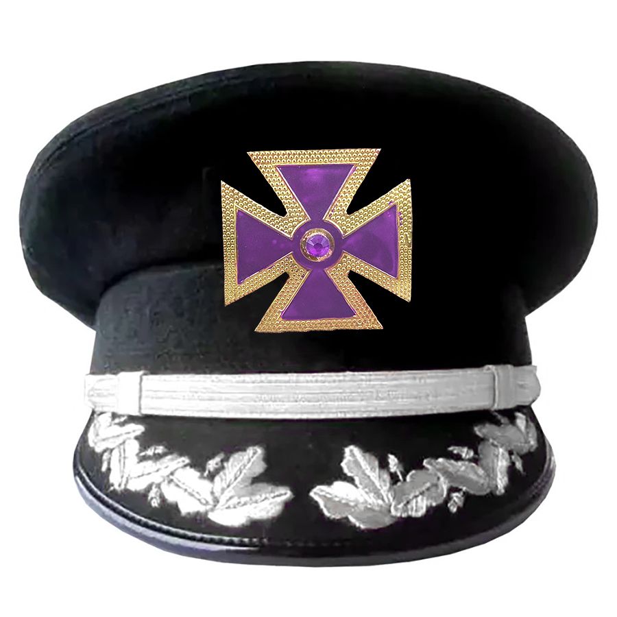 Knights Templar Commandery Fatigue Cap - Purple Metal Cross With Strap & Embroidery (Gold/Silver) - Bricks Masons