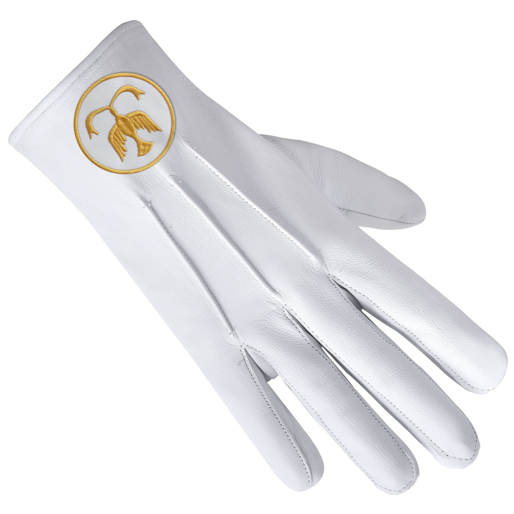 The Order Of The Golden Circle PHA Glove - White Leather With Gold Emblem - Bricks Masons