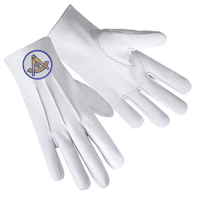 Past Master Blue Lodge California Regulation Glove - Leather With Gold Emblem With Blue Borders - Bricks Masons