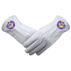 Order Of Elks Glove - White Leather With Purple Emblem - Bricks Masons