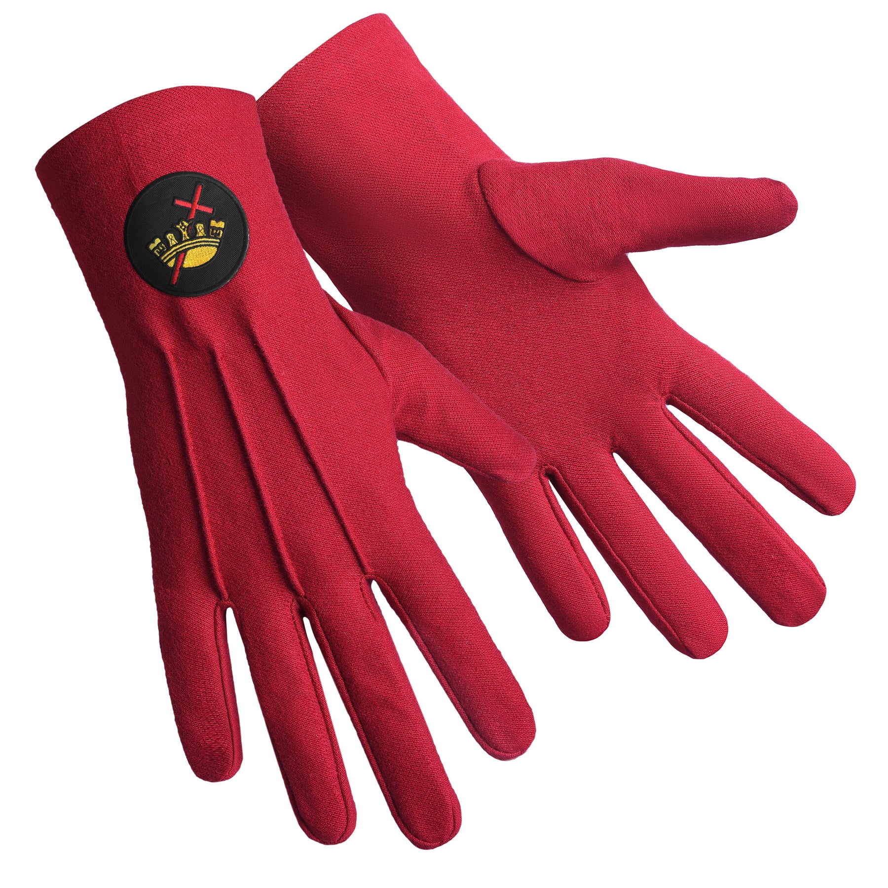 Knights Templar Commandery Glove - Red Cotton With Black Patch - Bricks Masons