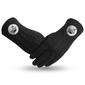 Knights Templar Commandery Glove - Black Cotton With White & Black Patch - Bricks Masons