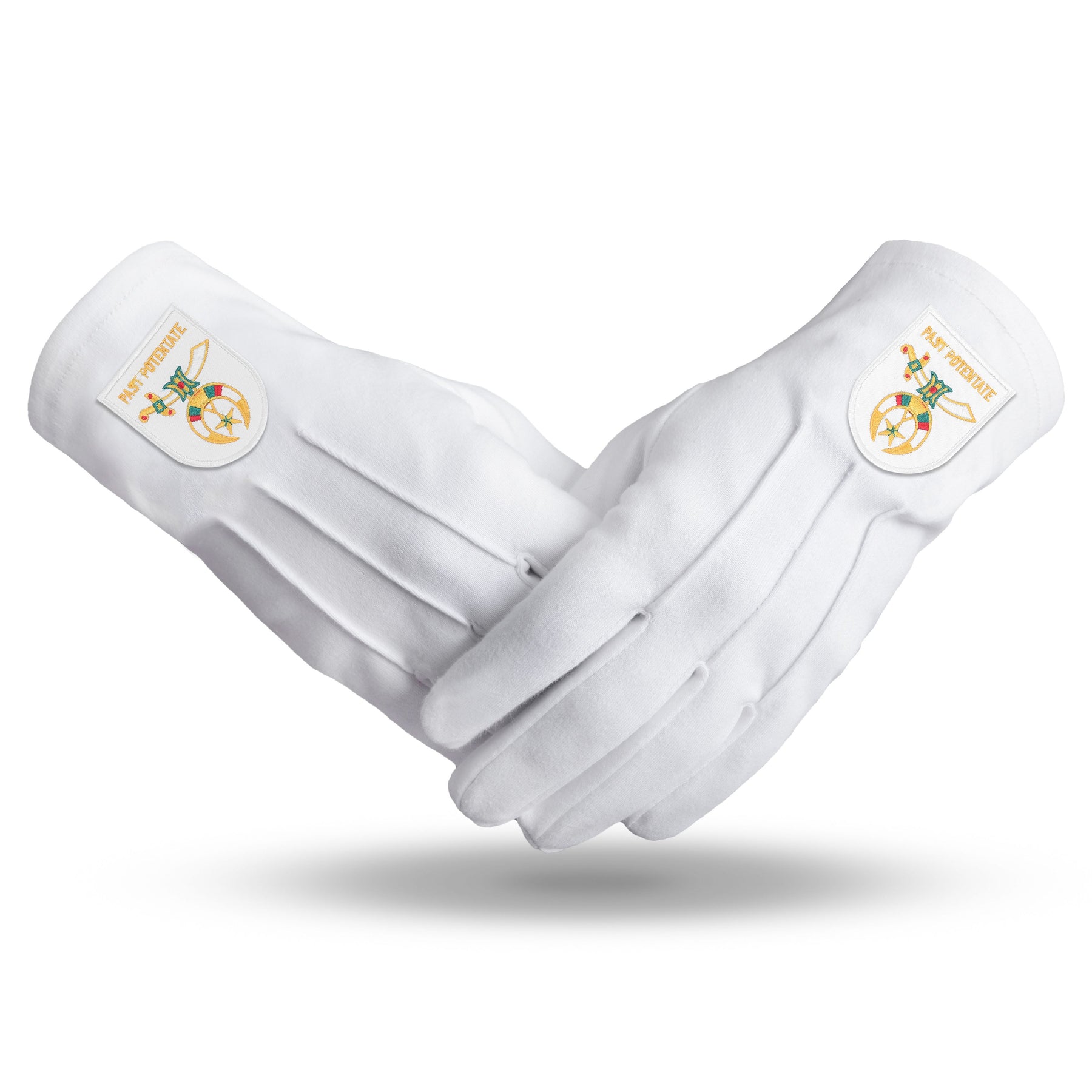 Past Potentate Shriners Glove - White Cotton With Gold Emblem - Bricks Masons