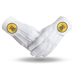 Rose of Seven Seals Glove - White Pure Cotton Yellow Round Patch - Bricks Masons