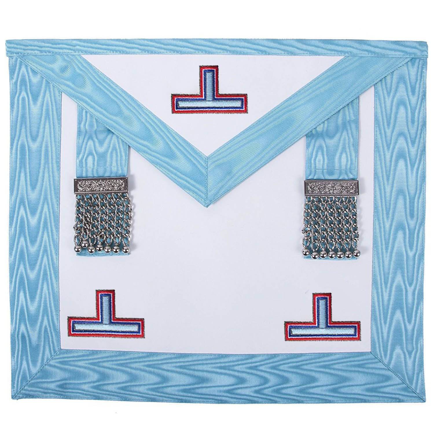 Worshipful Master Emulation Rite English Regulation Apron - Turquoise Moire with Silver Triple Taus