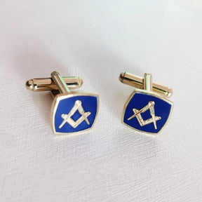 Master Mason Blue Lodge Cufflink - 1 Pair Blue Enamel Square & Compass - Bricks Masons