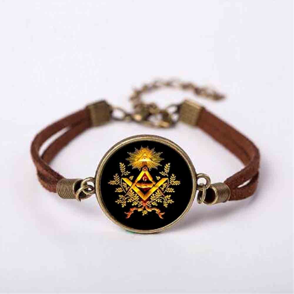 Master Mason Blue Lodge Bracelet - Square and Compass G Leather - Bricks Masons