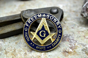 Master Mason Blue Lodge Lapel Pin - FAITH HOPE CHARITY Gold & Blue