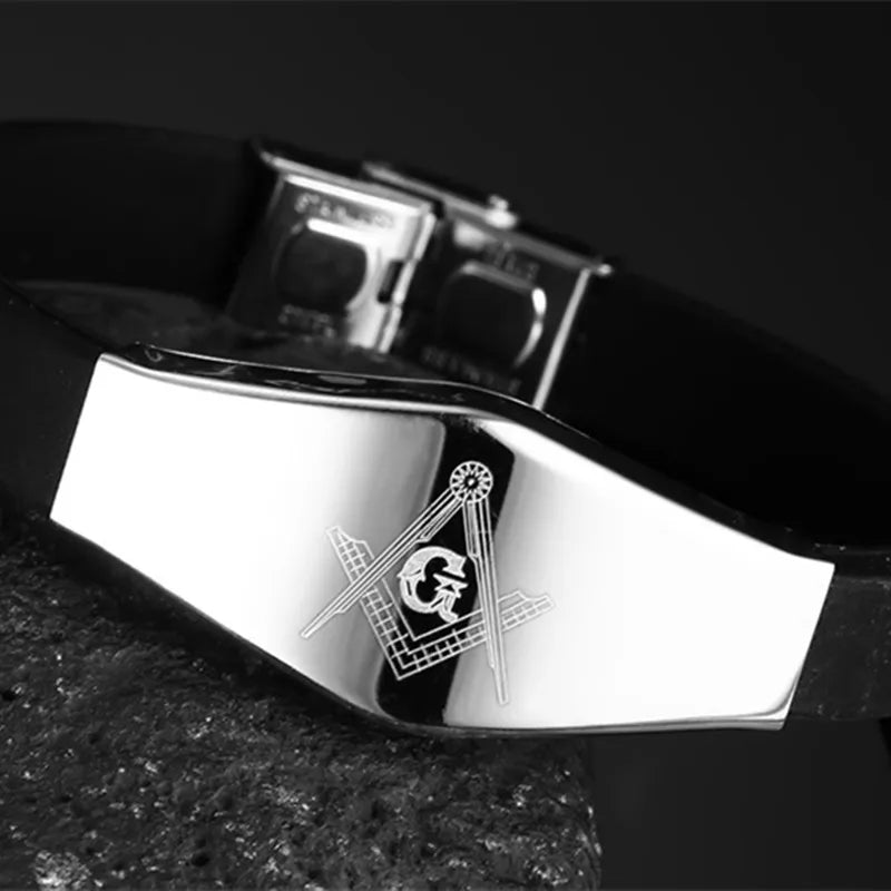 Master Mason Blue Lodge Bracelet - Stainless Steel Black Silicone Bracelet