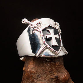 Knights Templar Commandery Ring - Black Shield Cross Sterling Silver