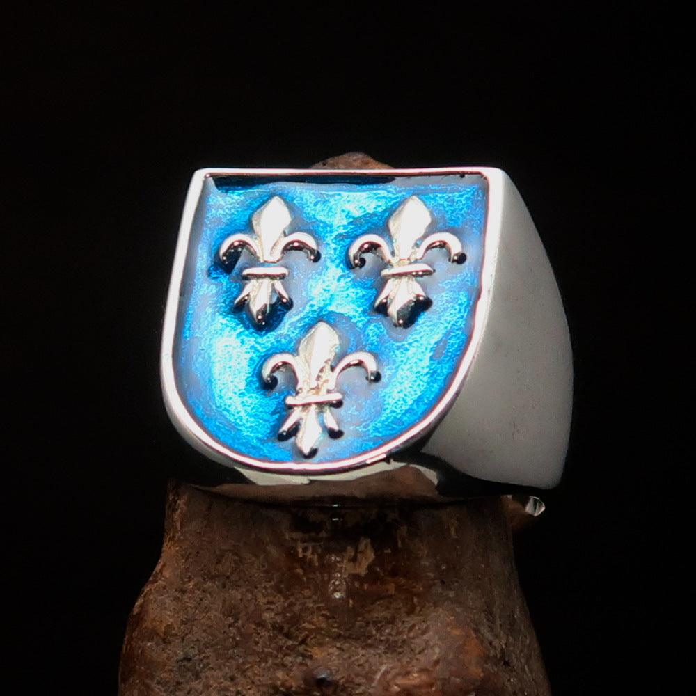 Knights Templar Commandery Ring - Blue Fleur De Lis Cross Sterling