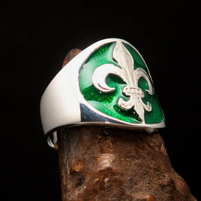 Knights Templar Commandery Ring - Green Fleur De Lis Sterling Silver