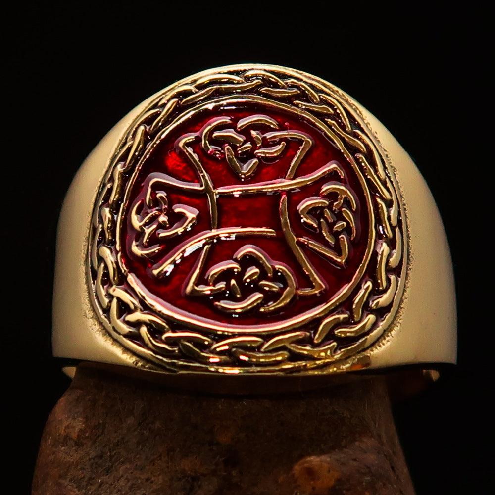 Knights Templar Commandery Ring - Red & Gold Cross Solid Brass