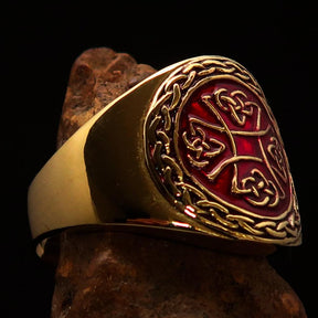 Knights Templar Commandery Ring - Red & Gold Cross Solid Brass