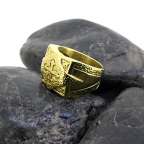 Knights Templar Commandery Ring - Gold Plated Stainless Steel Cross Ring - Bricks Masons