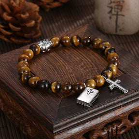 Knights Templar Commandery Bracelet - Silver & Brown Onyx Gemstone - Bricks Masons