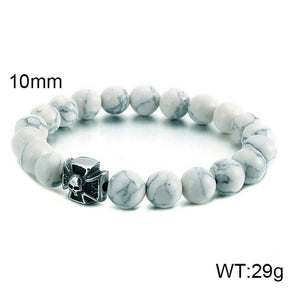 Knights Templar Commandery Bracelet - White Cross Onyx Gemstone - Bricks Masons