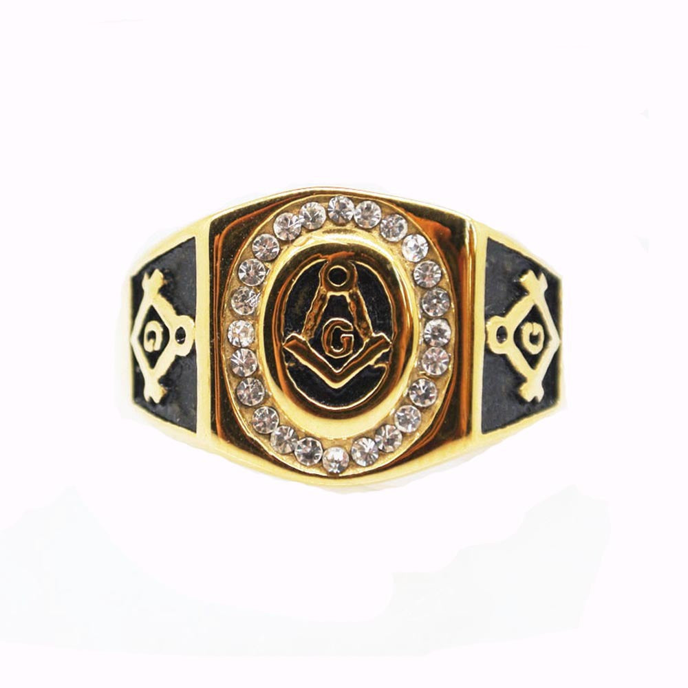 Master Mason Blue Lodge Ring - Golden Stainless Steel Square & Compass G - Bricks Masons