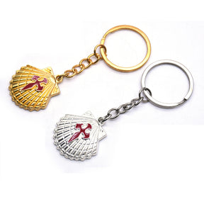 Knights Templar Commandery Keychain - Gold Cross Shell Cross Pendant - Bricks Masons