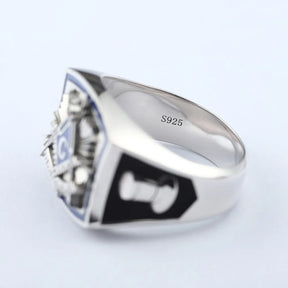 Past Master Blue Lodge Ring - Square & Compass Quadrant G Sterling Silver Ring