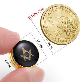 Master Mason Blue Lodge Button Covers - Black & Gold Design (One Pair) - Bricks Masons