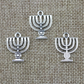 Ancient Israel Pendant - Menorah Hexagram Antique Silver 10pcs/Lot 18x24mm - Bricks Masons