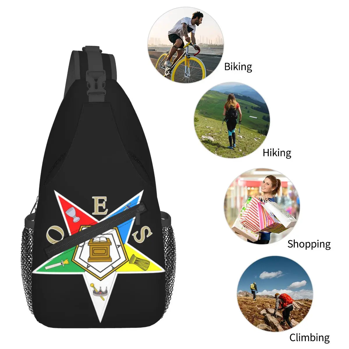 OES Crossbody Bag - Black & White Adjustable Strap Nylon Travel Bag - Bricks Masons