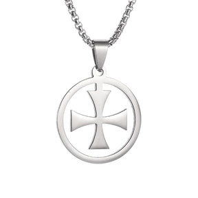 Knights Templar Commandery Pendant - Templar Cross Round Medal Stainless Steel