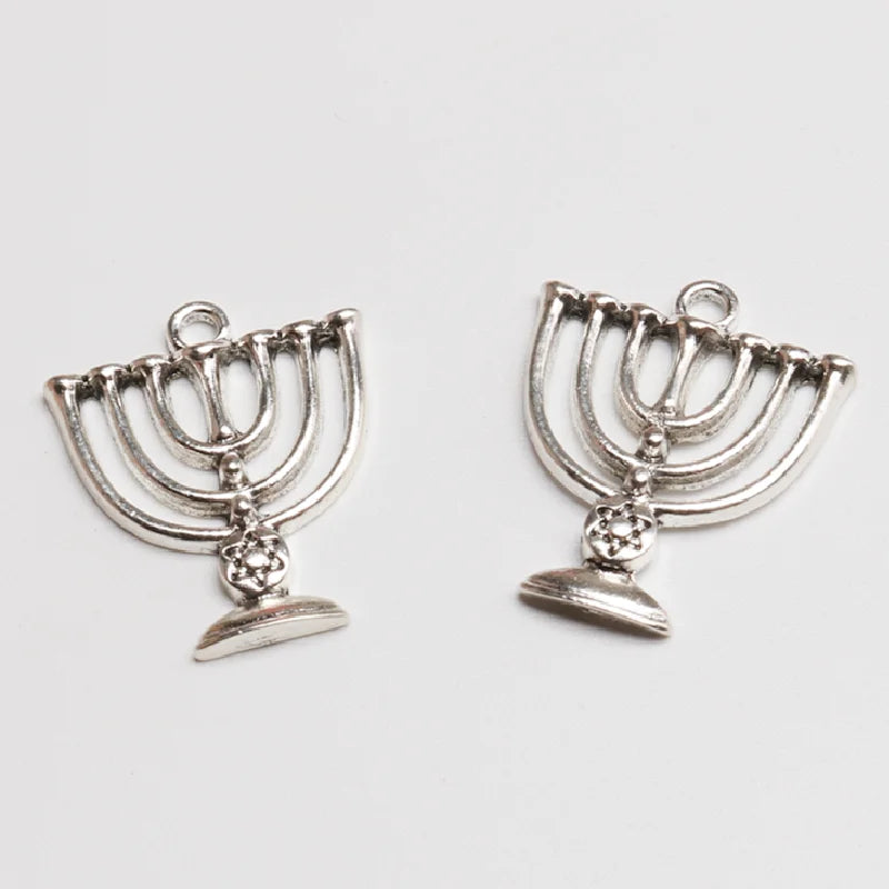 15pcs Silver Plated Judaism Holy Candlestick Pendant DIY Charms Bracelet Earrings Hanukkah Jewelry Crafts Making 24*20mm A1647 - Bricks Masons