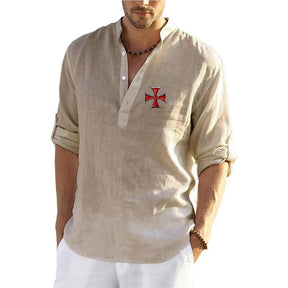 Knights Templar Commandery Shirt - Beige High Quality Linen Long Sleeve