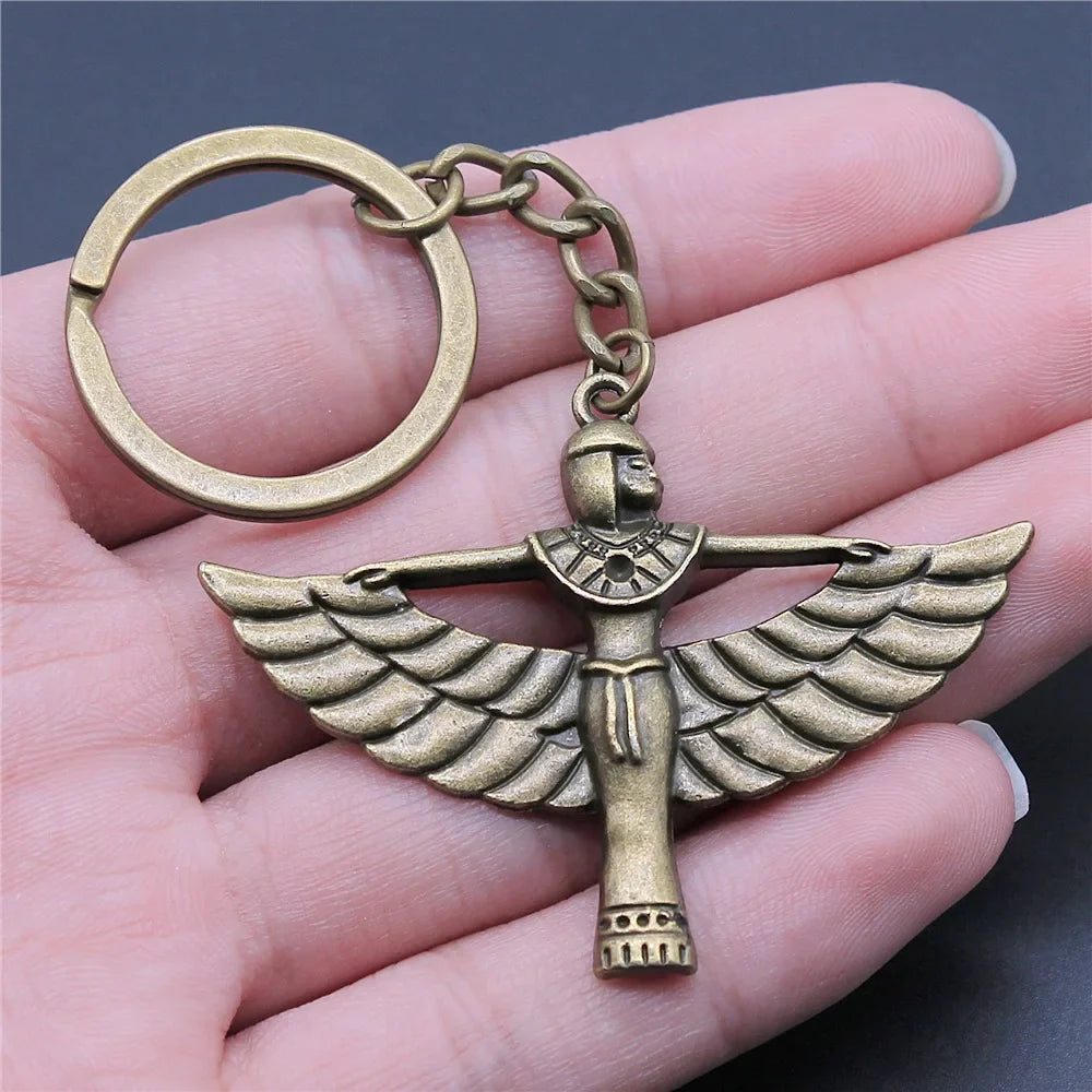 Ancient Egypt Keychain - Zinc Alloy Goddess Isis With Wings - Bricks Masons