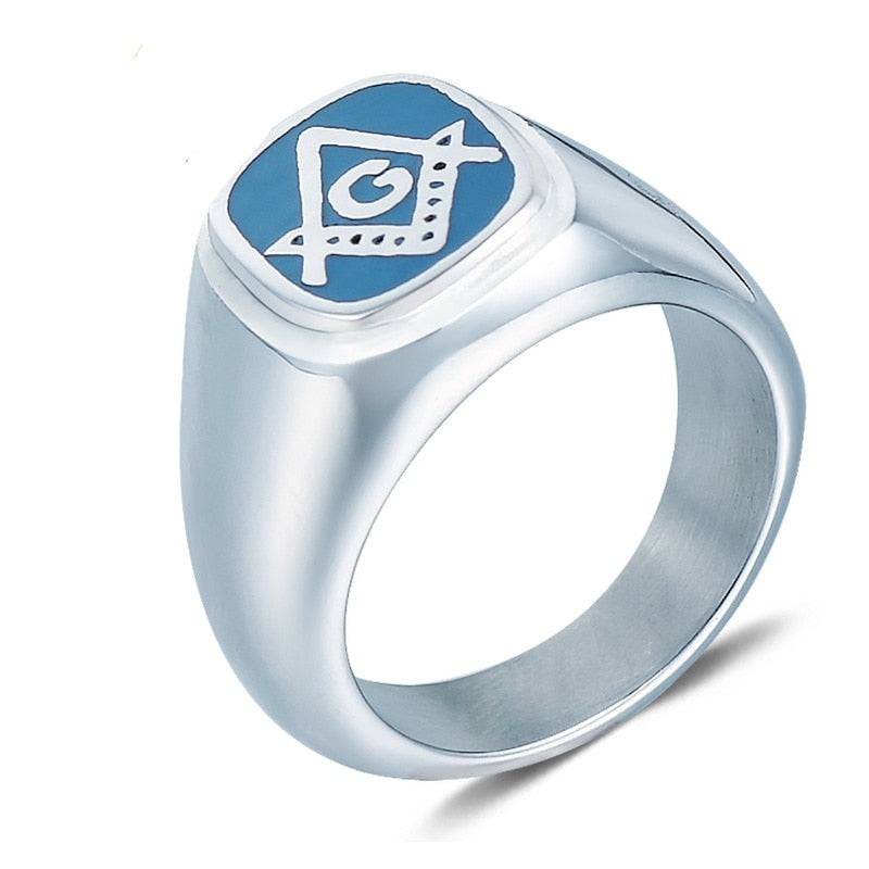 Master Mason Blue Lodge Ring - Classic Square and Compass G Blue