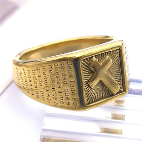 Knights Templar Commandery Ring - Cross Stainless Steel Gold Plated - Bricks Masons