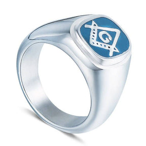 Master Mason Blue Lodge Ring - Classic Square and Compass G Blue