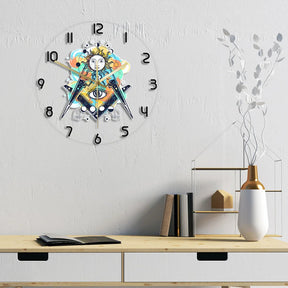 Master Mason Blue Lodge Clock - LED Printed All Seeing Eye - Bricks Masons