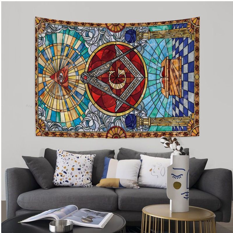 Master Mason Blue Lodge Tapestry - Square and Compass with G Printed Large Wall - Bricks Masons