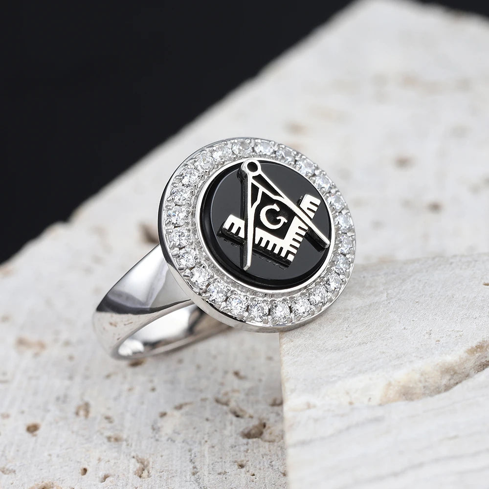 Master Mason Blue Lodge Ring - Square & Compass G Sterling Silver Ring