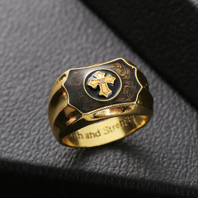 Knights Templar Commandery Ring - Yellow Gold Black Cross - Bricks Masons