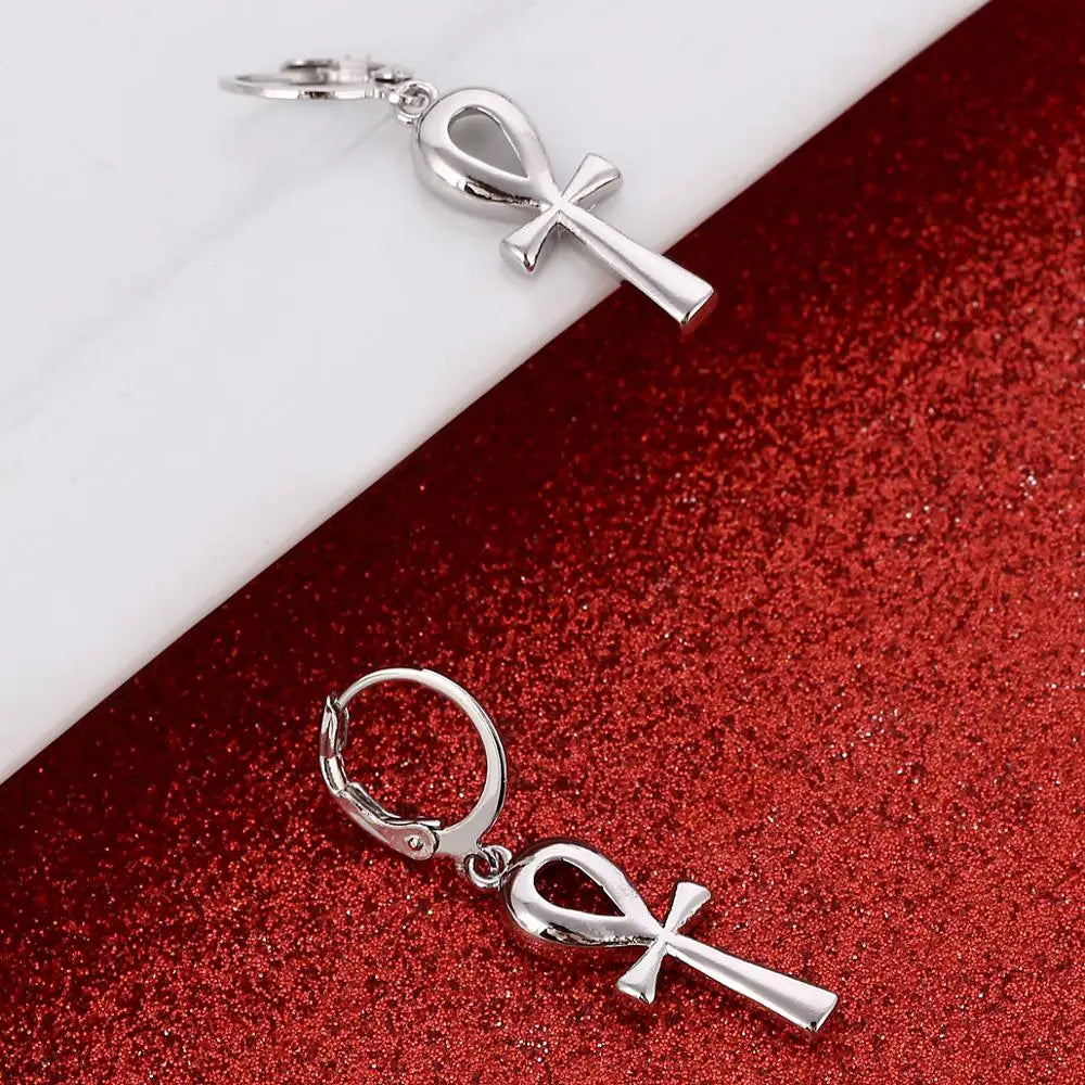 Ancient Egypt Earring - Silver Color Ankh Cross Shape - Bricks Masons