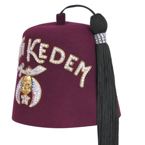 Daughters Of Sphinx Fez Hat - Burgundy Wool Rhinestones Letters - Bricks Masons