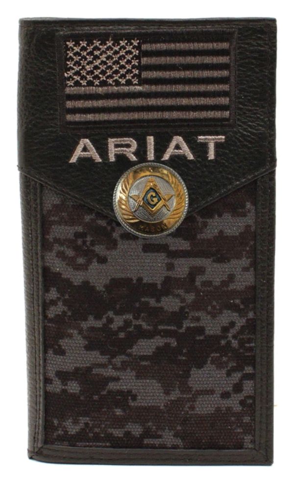 Master Mason Blue Lodge  Wallet - Ariat Green Digital Camo US Flag