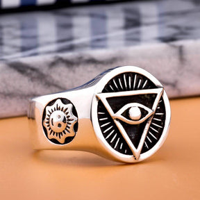 Eye Of Providence Ring - Pyramid 925 Sterling Silver - Bricks Masons