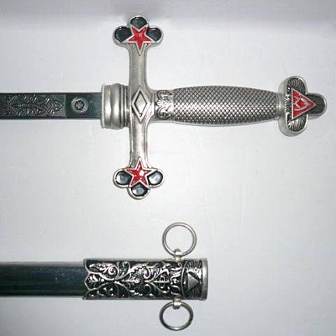 Fellowcraft Blue Lodge Sword - Square Compass Officer Red Star 39.5" - Bricks Masons