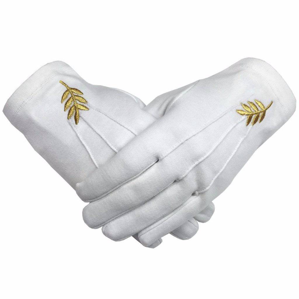 Gloves - White Cotton with Golden Acacia Leaf - Bricks Masons