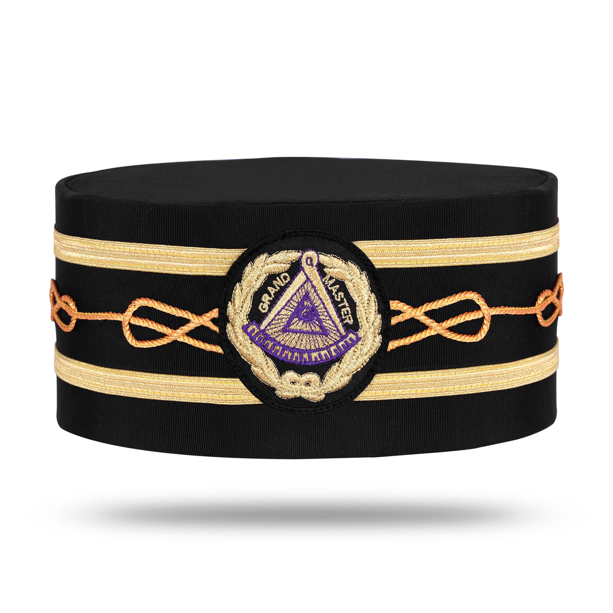 Grand Master Blue Lodge Crown Cap - Black Machine Embroidery Patch With Two Braids - Bricks Masons