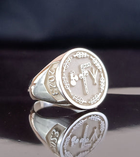 Masonic Ring - Tubalcain With Sprigs of Acacia - Bricks Masons