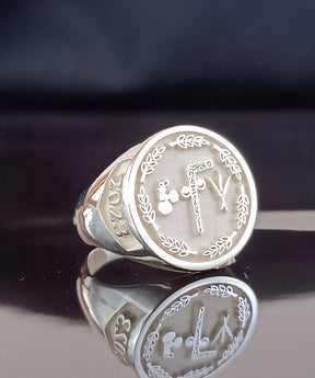 Masonic Ring - Tubalcain With Sprigs of Acacia - Bricks Masons