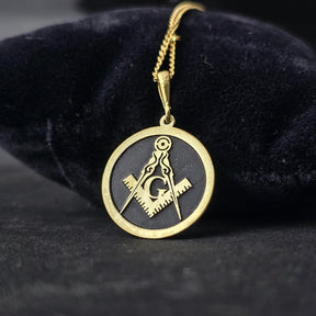 Master Mason Blue Lodge Necklace - Gold & Black Square & Compass G - Bricks Masons