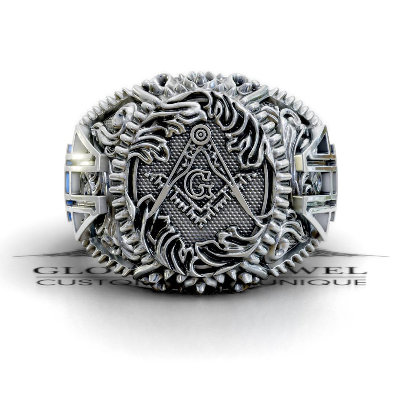 Master Mason Blue Lodge Ring - Square & Compass G Various Tones - Bricks Masons